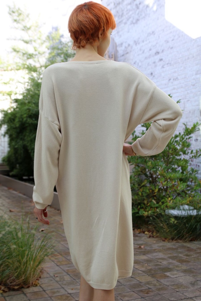 Jurk 7/8 Pim nm50 v-hals recht patroon zacht aanvoelend - Beige Detail