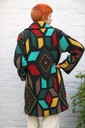 [200815] Jas Lamya nm99 Picasso jacquard reverskraag 2 knopen  - Zwart-geel-turkoois Detail