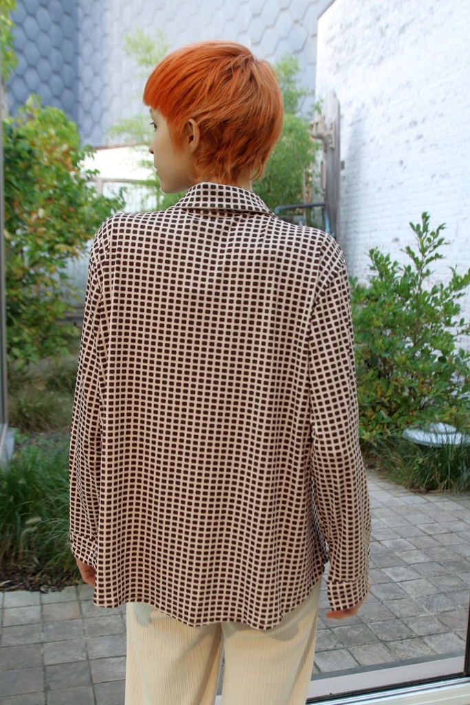 [200829] Blouse Lano nm20 bollenprint kraag nacré doorgeknoopt - Beige-bruin Detail