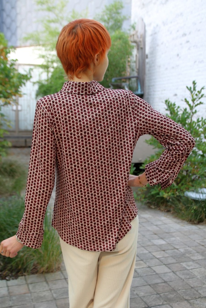[200829] Blouse Lano nm20 bollenprint kraag nacré doorgeknoopt - Bordeaux-beige Detail