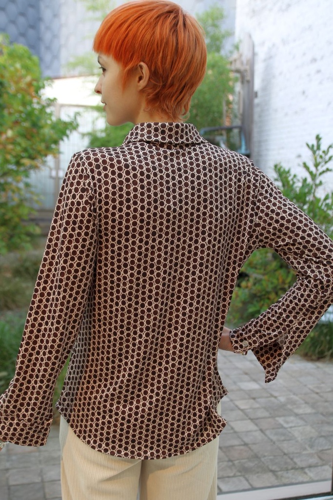 [200829] Blouse Lano nm20 bollenprint kraag nacré doorgeknoopt - Bruin-beige Detail