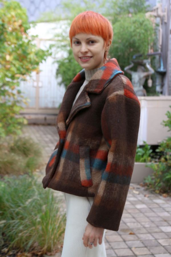 [200833] kort jasje Nico nm100 wazige blokken reverskraag - Bruin-oranje-blauw Detail