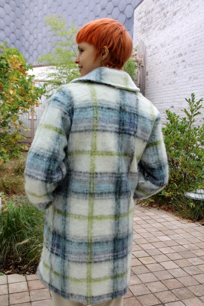 [200806]  Liona nm99 reverskraag 2 knopenwazige schotse ruit  - Wolwit-blauw-anijs Detail