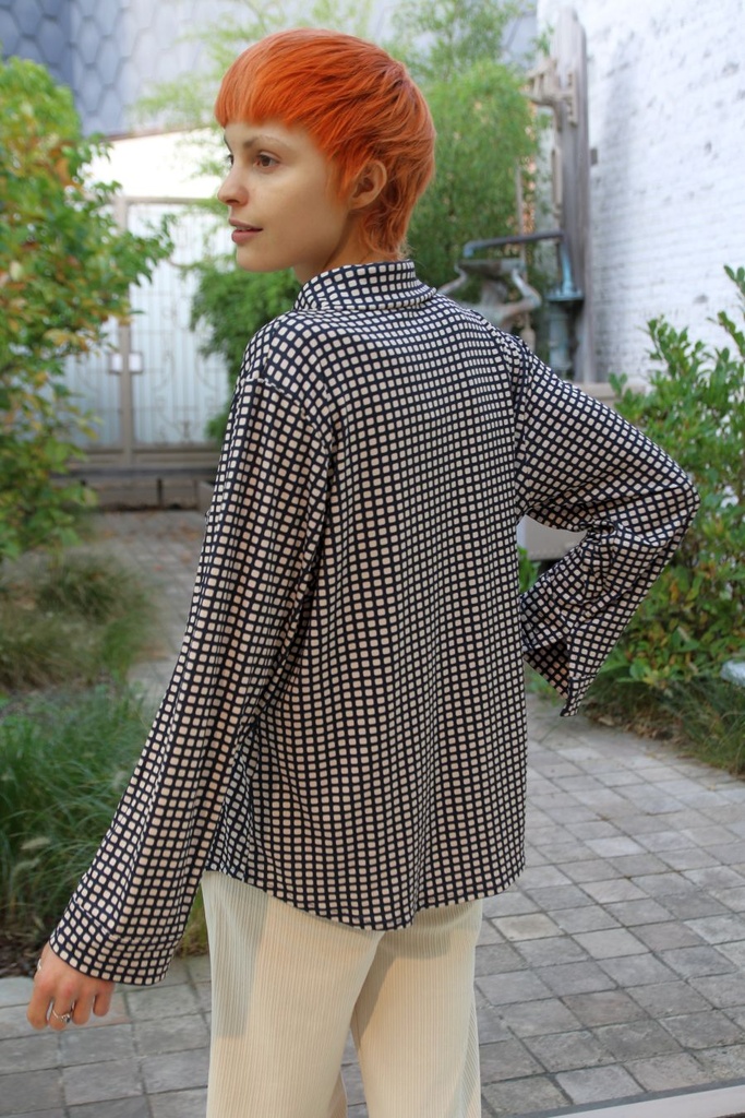 [200830] Blouse Landon nm20 blokjesprint kraag nacré doorgeknoopt  - Zwart-beige Detail