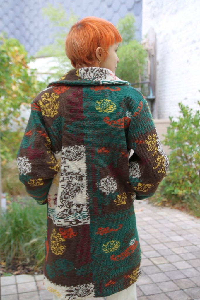 [200842] Mantel Nela nm100 baroque figuren reverskraag - Groen-bruin-geel-beige Detail