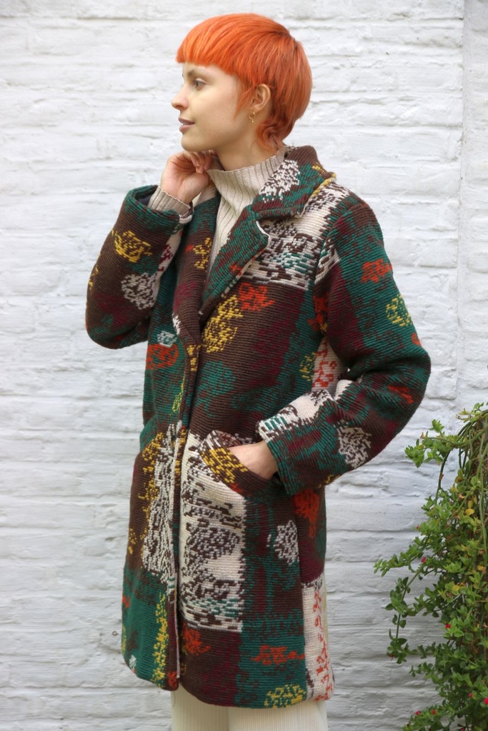 [200842] Mantel Nela nm100 baroque figuren reverskraag - Groen-bruin-geel-beige Detail