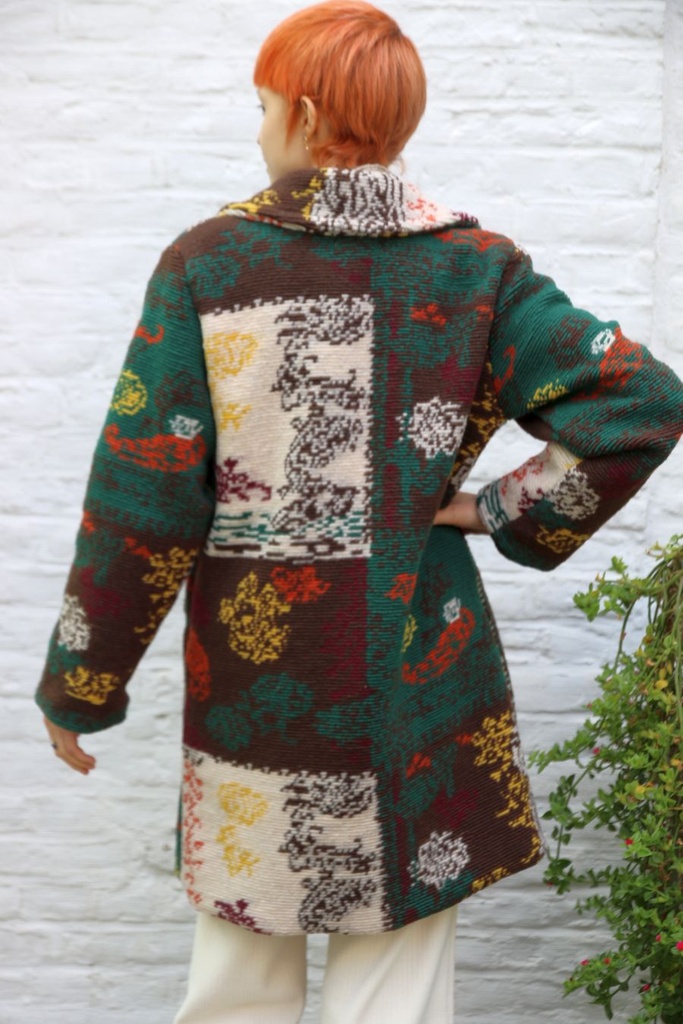 [200842] Mantel Nela nm100 baroque figuren reverskraag - Groen-bruin-geel-beige Detail