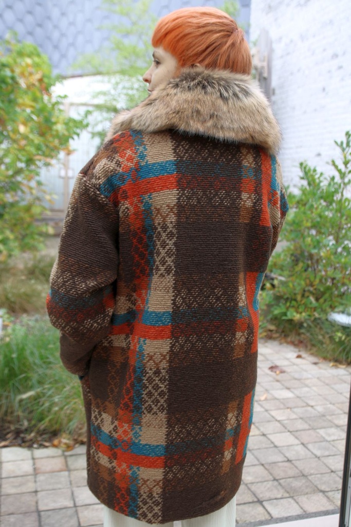 [200844] Mantel Nicola nm95 schotse ruit eco pels kraag - Bruin-oranje-blauw Detail