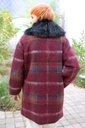 [200847] Naya nm95 mantel schotse ruit eco pels kraag  - Aubergine-camel-blauw Detail