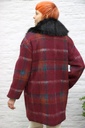 [200847] Naya nm95 mantel schotse ruit eco pels kraag  - Aubergine-camel-blauw Detail