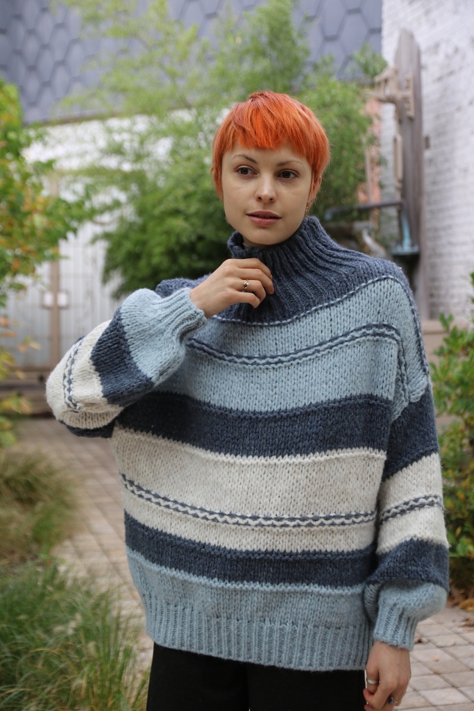 [200853] pull Nabil nm26 gestreept opstaande kraag  - Jeansblauw-lichtblauw-wolwit Detail