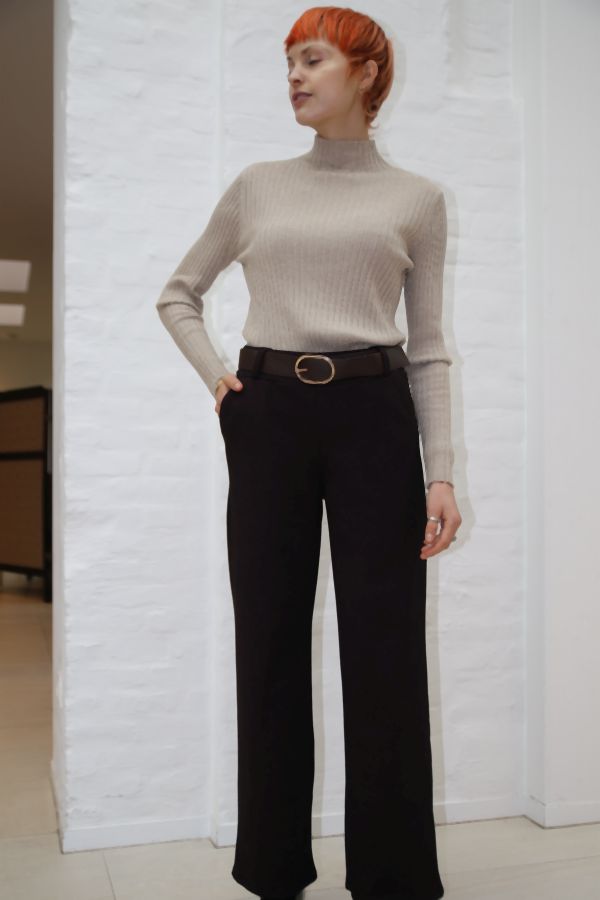 [200862] Broek Nando nm25 diagonaal gelijnd strass steentjes  - Taupe-zwart Detail