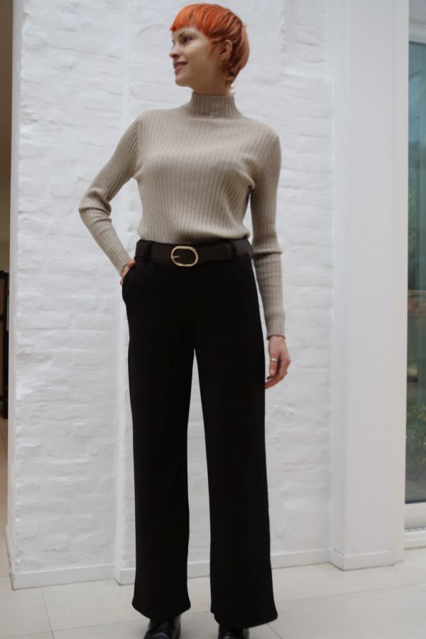 [200862] Broek Nando nm25 diagonaal gelijnd strass steentjes  - Taupe-zwart Detail