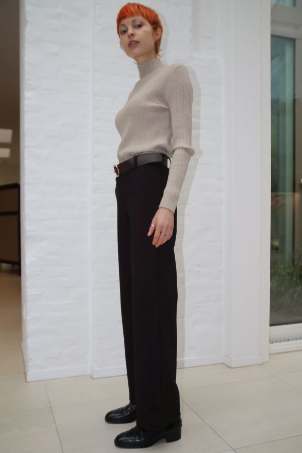 [200862] Broek Nando nm25 diagonaal gelijnd strass steentjes  - Taupe-zwart Detail