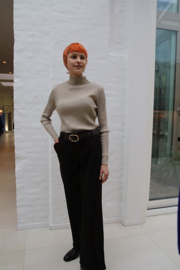 [200862] Broek Nando nm25 diagonaal gelijnd strass steentjes  - Taupe-zwart Detail