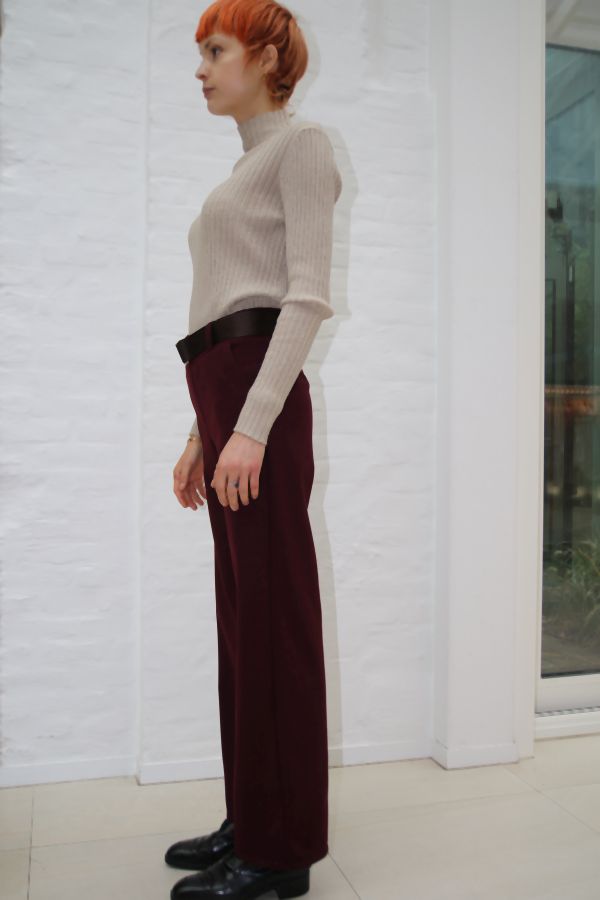 [200863] Niki broek ingeweven visgraat stoffen taillebinder - Bordeaux-zwart Detail