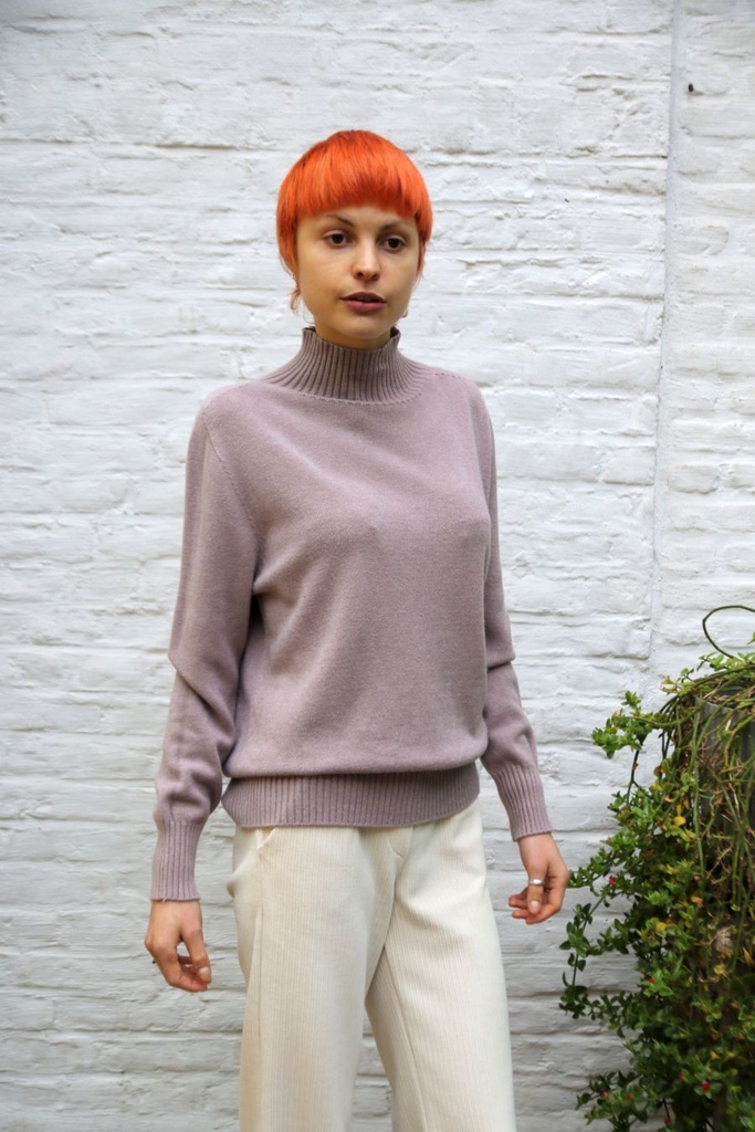 Tricot pull Natalie nm50  opstaande kraag - Lichttaupe Detail