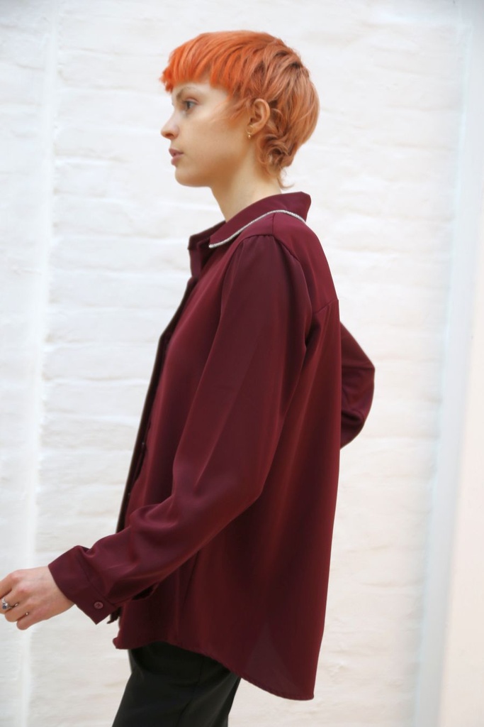 [200872] Blouse Naomy overhemdkraag glitterborduur  - Bordeaux Detail