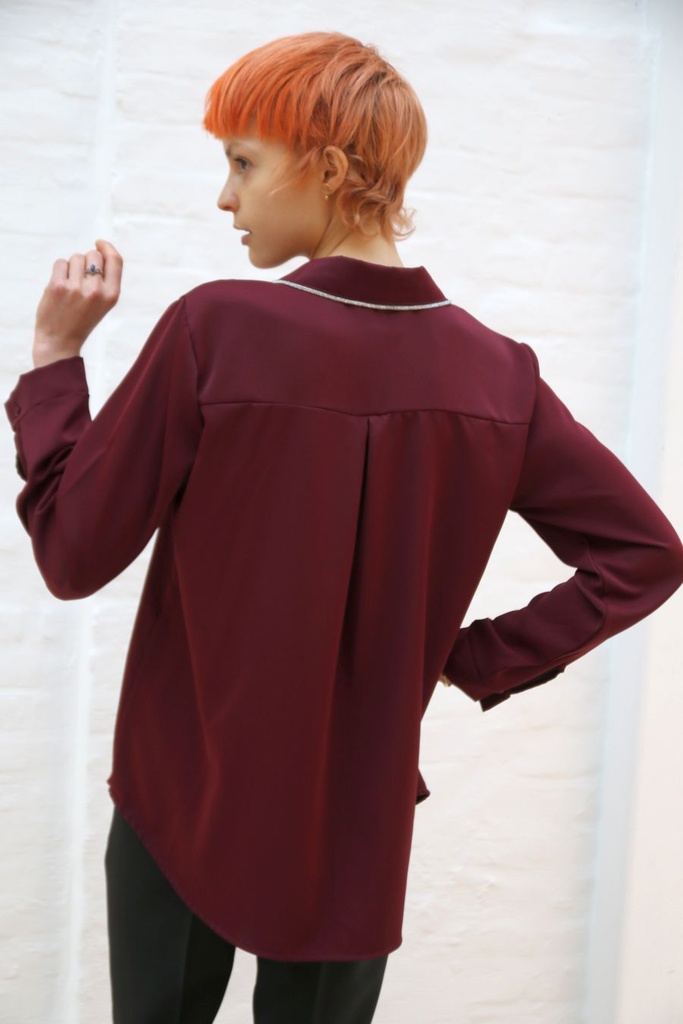 [200872] Blouse Naomy overhemdkraag glitterborduur  - Bordeaux Detail