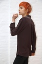 [200872] Blouse Naomy overhemdkraag glitterborduur  - Chocoladebruin Detail