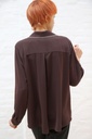 [200872] Blouse Naomy overhemdkraag glitterborduur  - Chocoladebruin Detail