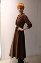 [200630] 7/8ste jurk Leonor nm32 reverskraag fijne gabardine klokrok  - Bruin Detail