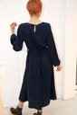 [200876] Jurk Noralie ronde hals taillebinder split voorkant - Donkerblauw Detail