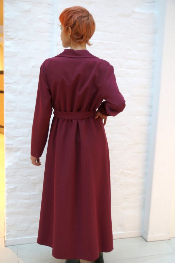 [200878] Jurk Nelly nm32 gabardine glitter v-hals taillebinder - Bordeaux Detail