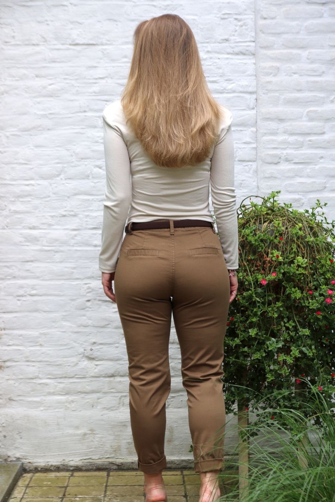 Katoenen broek Merijn met riem nm97 - Camel Detail