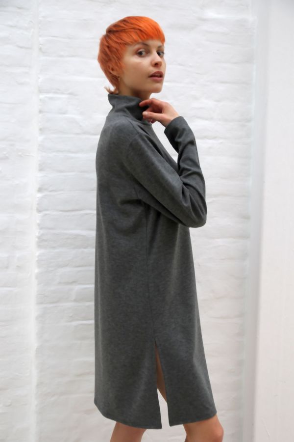 [200632] Jurk Lavay nm28 rolkraag viscose jersey recht patroon  - Grijs Detail