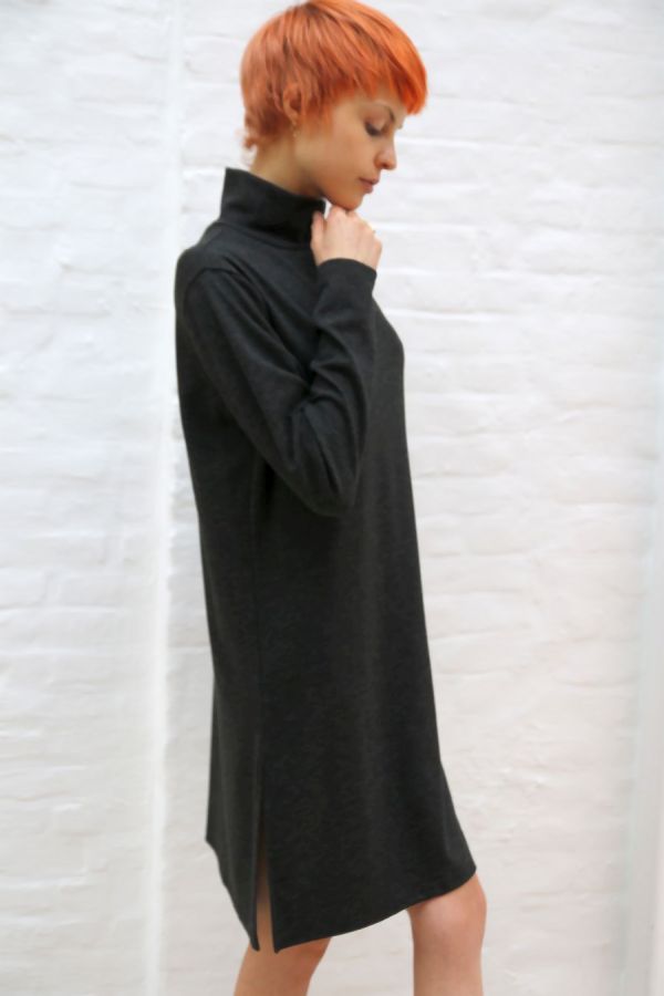 [200632] Jurk Lavay nm28 rolkraag viscose jersey recht patroon  - Zwart Detail