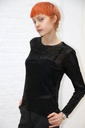 [200883] Blouse Nilay glamy velours op netstof ronde hals - Zwart Detail