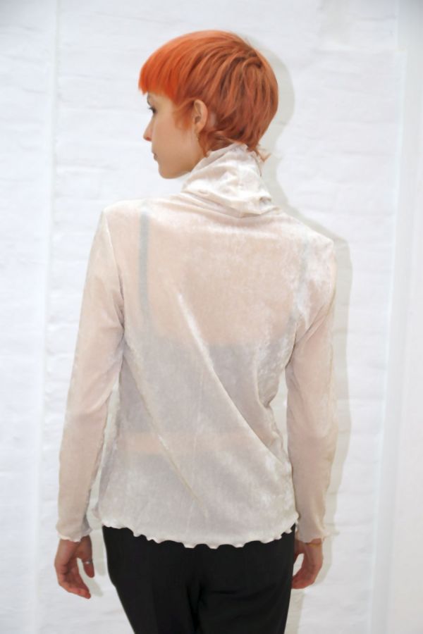 [200885] Blouse Nicolai opstaande kraag glamy velours op netstof  - Beige Detail