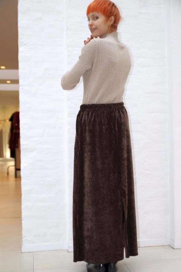 [200887] Rok Nasim glamy velours split achterkant - Donkerbruin Detail