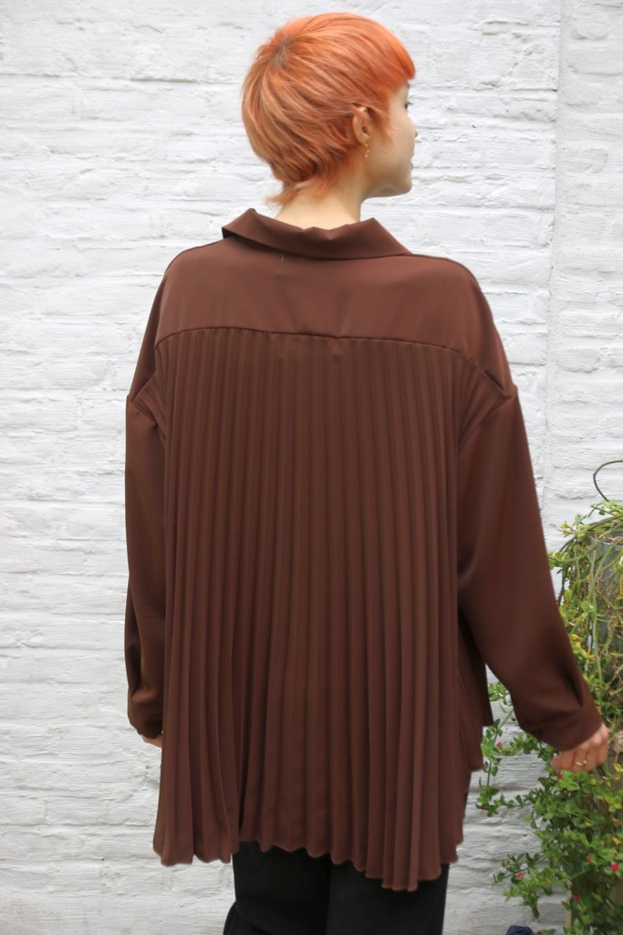 [10017406] Tuniek Lone plissé ruk kraag nacré doorgeknoopt - Bruin Detail