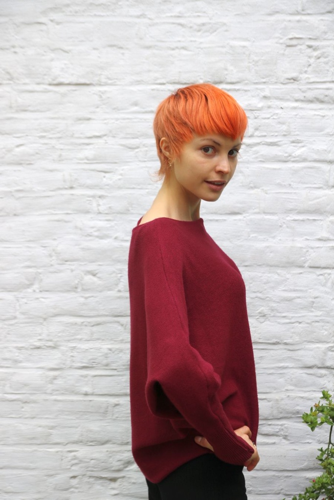 Pul Lori nm60 boothals vleermuismouw bevat kasjmier - Bordeaux Detail