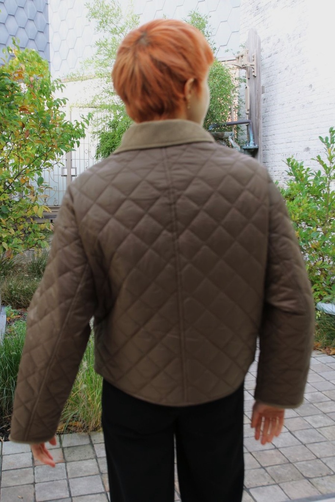 Matelassé vest Maurits geribde kraag - Chocolade Detail