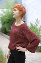Pul Lene nm28 spikkel rugsplit striklint open hals losse mouw - Bordeaux-multicolor Detail