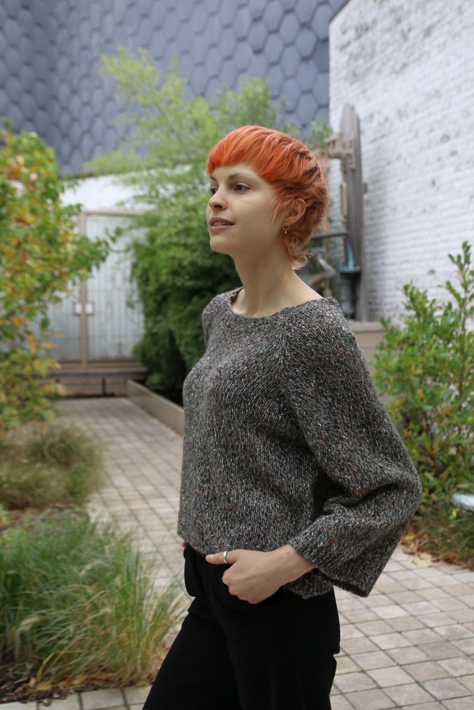 Pul Lene nm28 spikkel rugsplit striklint open hals losse mouw - Bruin-multicolor Detail