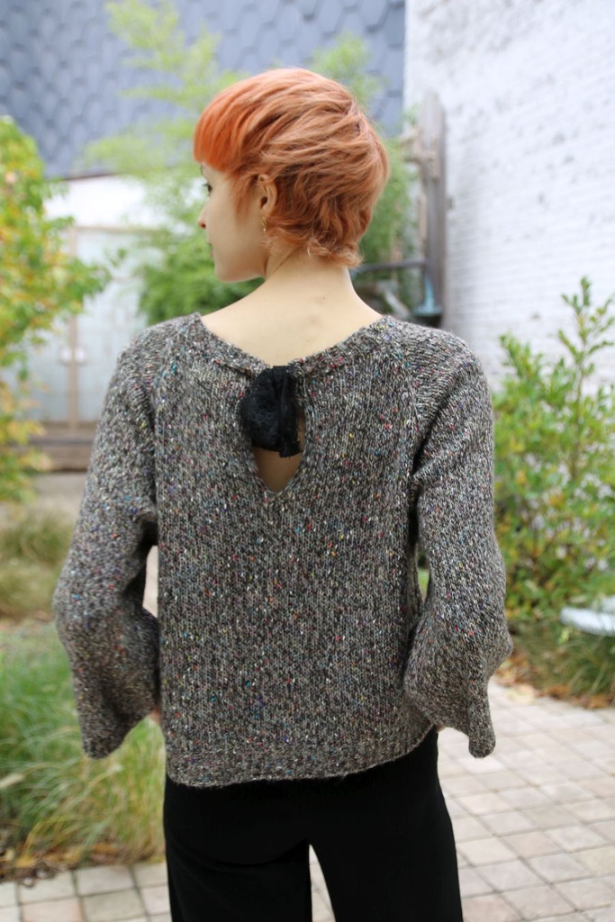 Pul Lene nm28 spikkel rugsplit striklint open hals losse mouw - Bruin-multicolor Detail