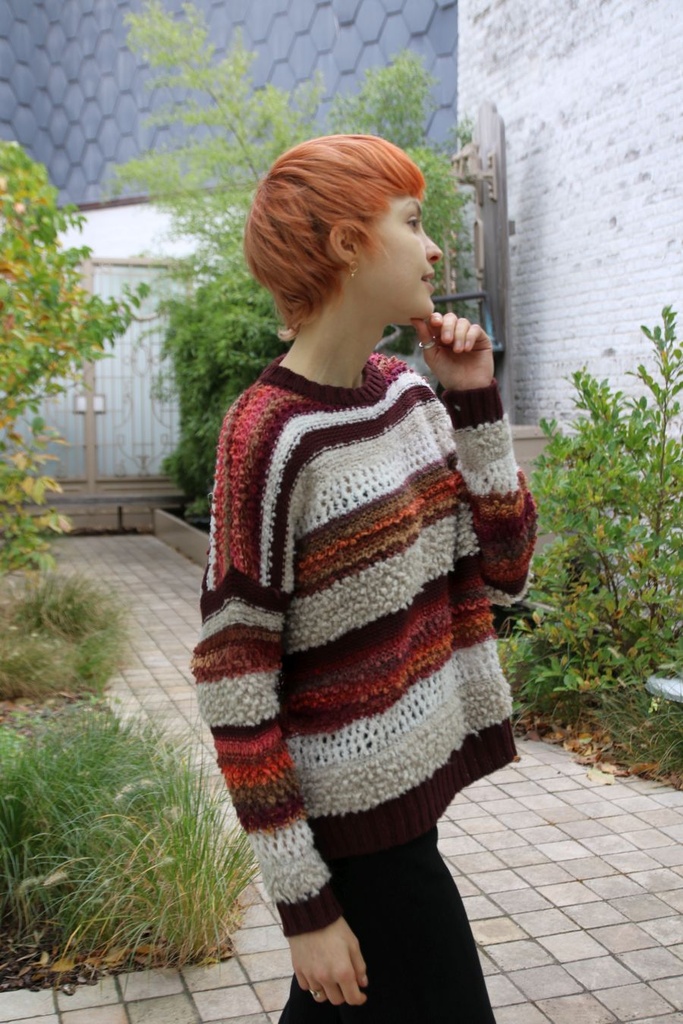 Pul Lance nm38 blouclé jacquard strepen - Bordeaux-beige-camel Detail