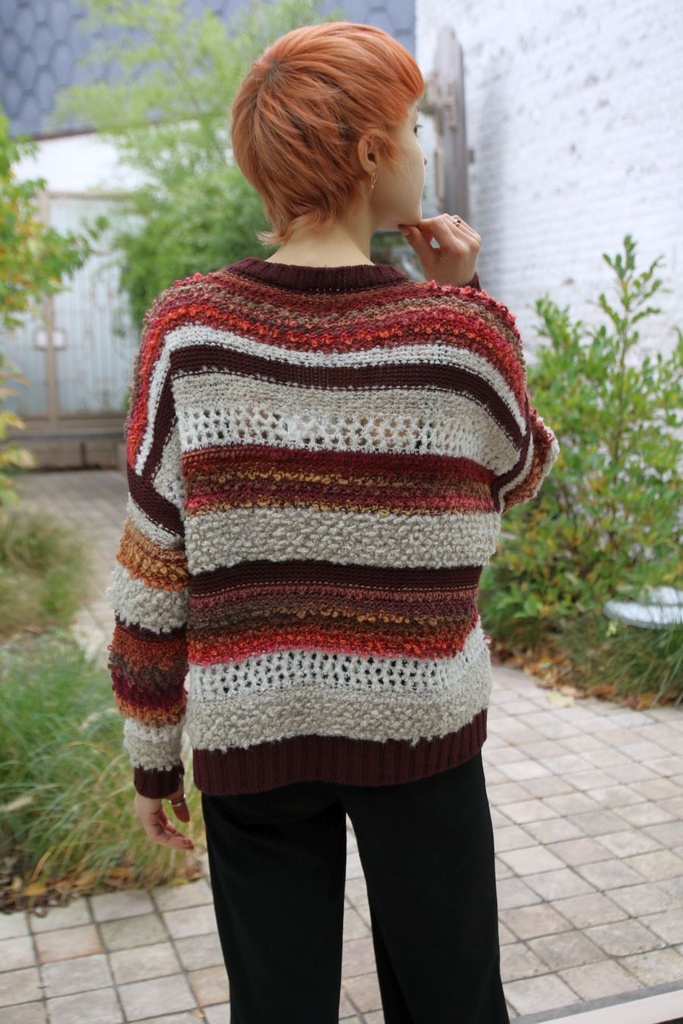 Pul Lance nm38 blouclé jacquard strepen - Bordeaux-beige-camel Detail