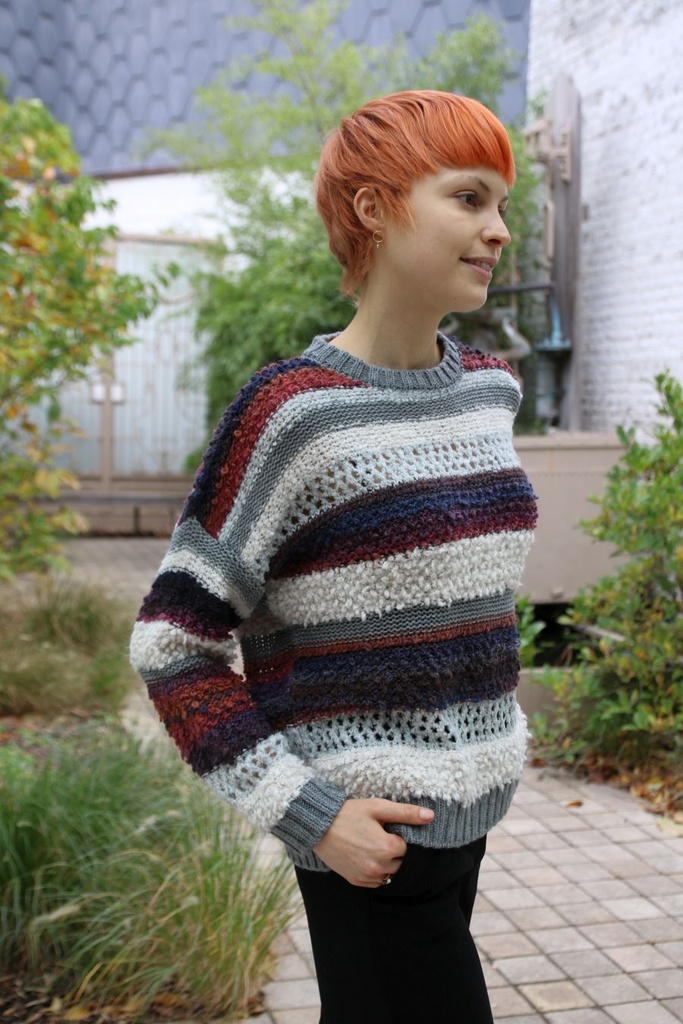 Pul Lance nm38 blouclé jacquard strepen - Bordeaux-grijs-wolwit Detail