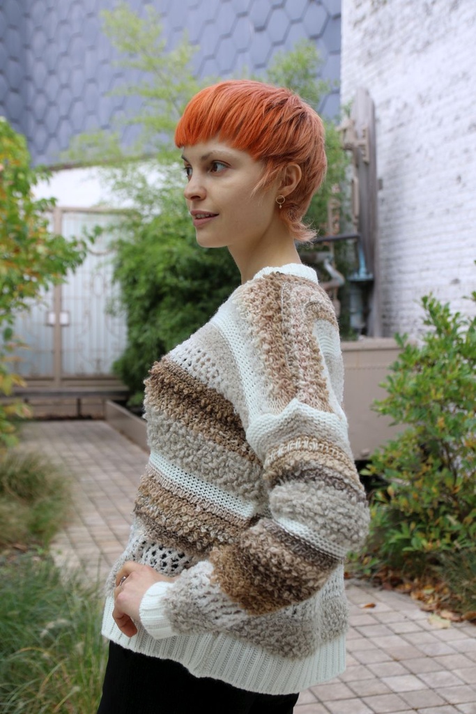 Pul Lance nm38 blouclé jacquard strepen - Camel-wolwit Detail