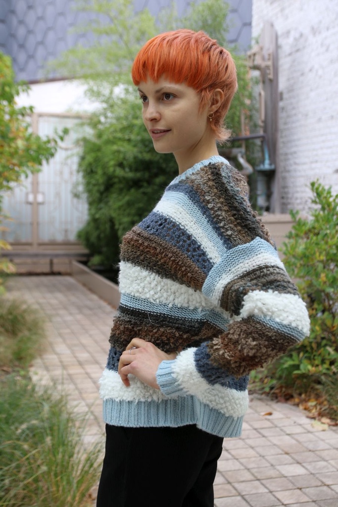 Pul Lance nm38 blouclé jacquard strepen - Lichtblauw-bruin-wolwit Detail