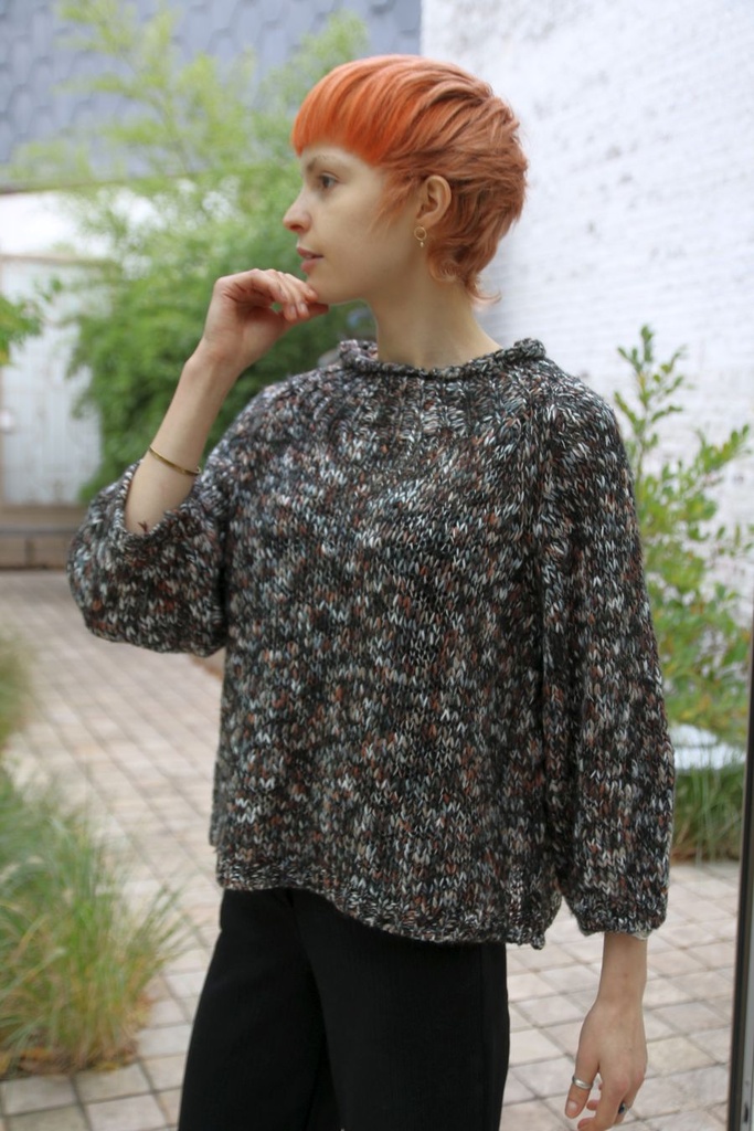 Bouclé toon op toon gelijnde trui Layla - Zwart-wit-camel Detail