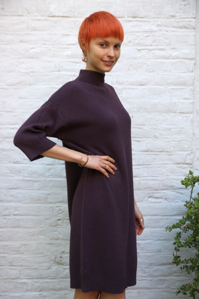 Jurk 7/8 Puck nm50 dichte hals recht patroon warm - Aubergine Detail