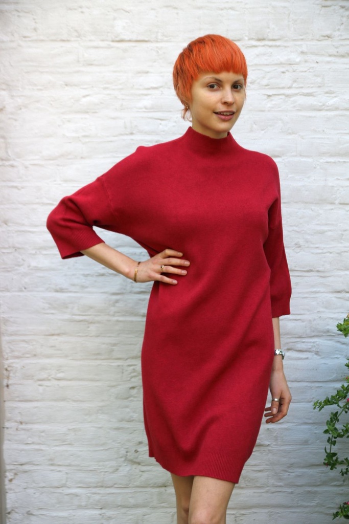 Jurk 7/8 Puck nm50 dichte hals recht patroon warm - Rood Detail