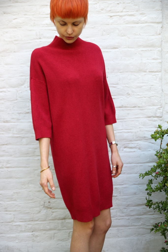 Jurk 7/8 Puck nm50 dichte hals recht patroon warm - Rood Detail