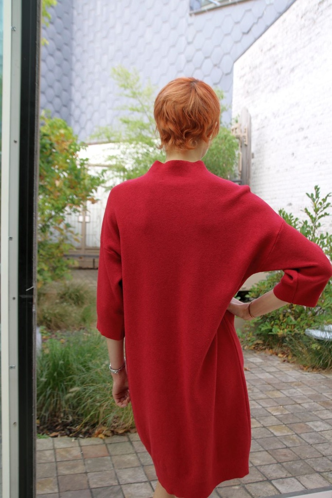 Jurk 7/8 Puck nm50 dichte hals recht patroon warm - Rood Detail